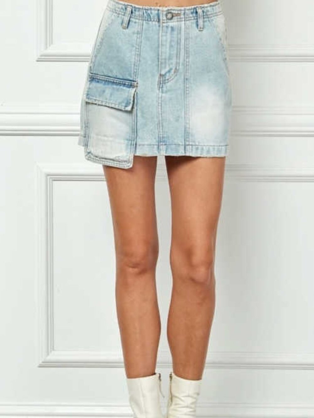 One Side Cargo Pocket Denim Mini Skirt